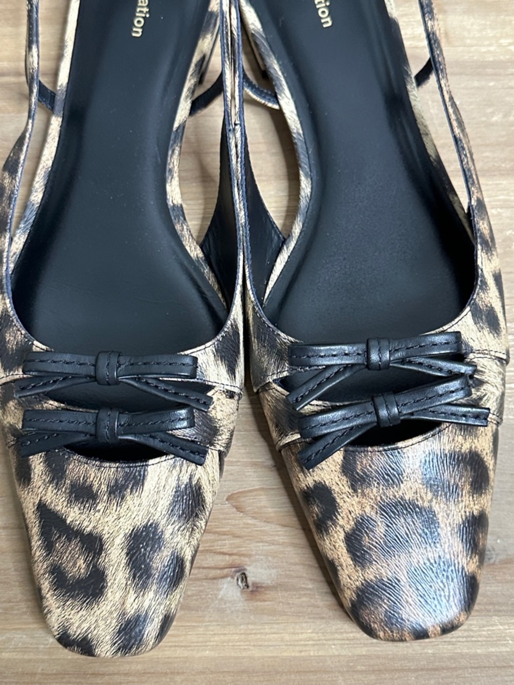 Reformation square toe, black and tan leopard print sling back flats NWOT SZ 8.5 - Picture 15 of 15